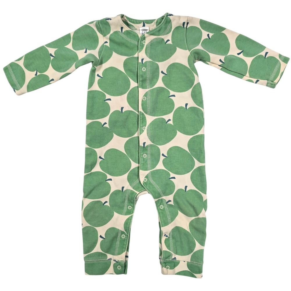 Baby Gap Green Apple Print Long Sleeve Snap Front Romper Sleeper 6-12 VTG Y2K